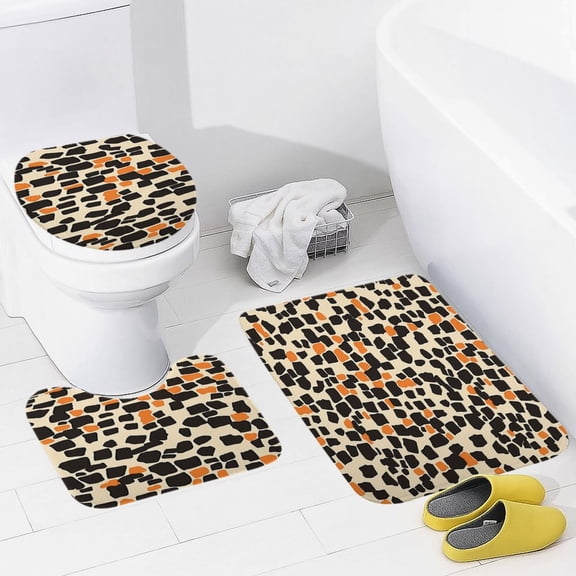 Leopard Print Pattern Bathroom Mats Set of 3 Pieces，Non Slip Non Slip Mats, Washable Mats, Decorative Carpets for Bathrooms, Kitchens, And Bedrooms.