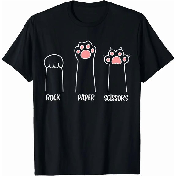 Rock Paper Scissors Hand Game Cute Paw Funny Cat Gift Tee Unisex T-Shirt, up to Size 5XL