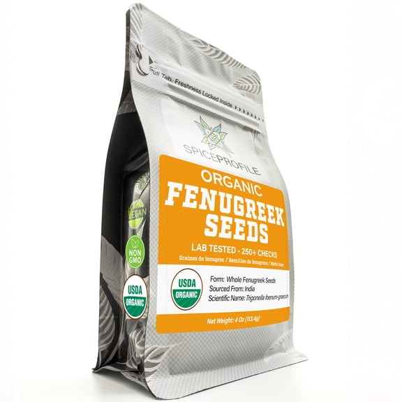 Spice Profile USDA Organic Fenugreek Seeds, Lab Tested for Heavy Metals, Resealable 4oz Pouch, Methi, Semillas de Fenogreco