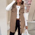 thumbnail image 5 of Women's Midi Length Fleece Vest, Shawl Collar Sleeveless Jacket, Button Down Vest, Warm Plush Vest, Fall Winter Layering Piece, Office Cardigan, Casual Vest Coffee S, 5 of 9