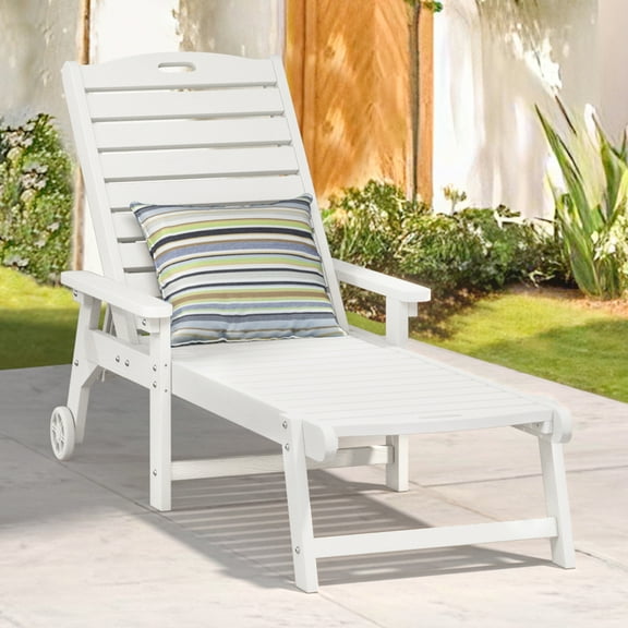 Dycanpo Lounge Chair Outdoor, Resin Chaise Lounge with Wheels & Adjustable Backrest,White