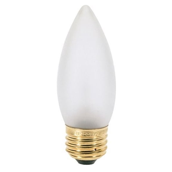Satco S3734 - 25 watt B11 Incandescent; Frost; 1500 average rated hours; 200 lumens; Medium base; 120 volts; 2/Card