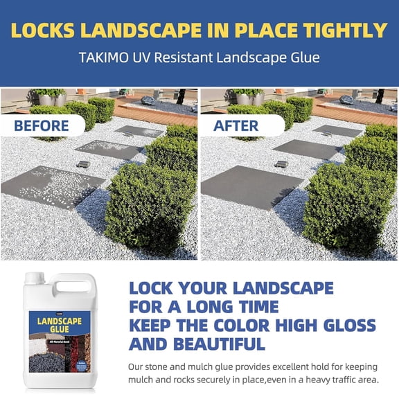 1 Gallon Landscape Glue – Long-Lasting Mulch & Ground Cover Glue – Covers 2X More, Non-Toxic, Fast-Drying & Weatherproof, Pet & Plant Safe – for Mulch, Gravel, Pine Needles, Bark, Pebbles & More