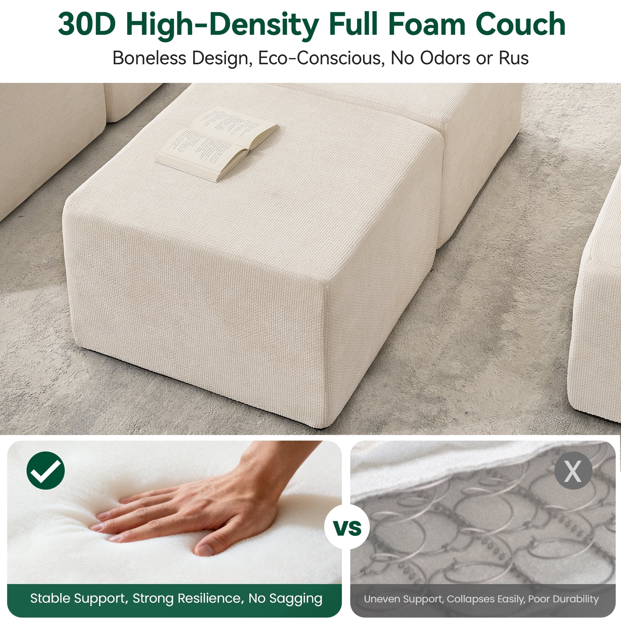 BEHOST 130" 6-Piece Modular Sectional Sofa with 2 Movable Ottomans, U-Shaped Cloud Couch for Living Room, Modern Chenille Deep Seat Sofa Set, Flexible Oversized Sleeper Couches,Beige