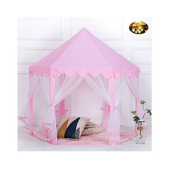 Four-Piece Bedding Set,Princess Castle Play Tent Kids Play House with Star Lights Girls Pink Play Tent