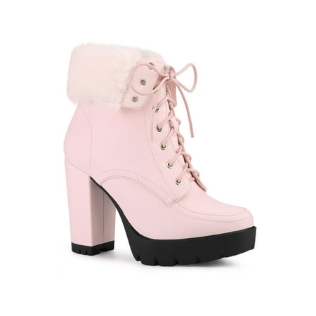 

Allegra K Women s Platform Chunky Heel Lace Up Foldable Ankle Boots