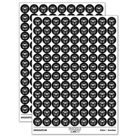 Cute Wooly Sheep Lamb Sitting 200 Round Stickers - Black - Gloss Finish - 0.50" Size
