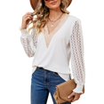 thumbnail image 5 of MOMOFEEL Womens Long Sleeve Tunic Tops Lace V Neck Shirts Causal Loose Blouses Pullove For Spring or Summer (M9008 White L), 5 of 7