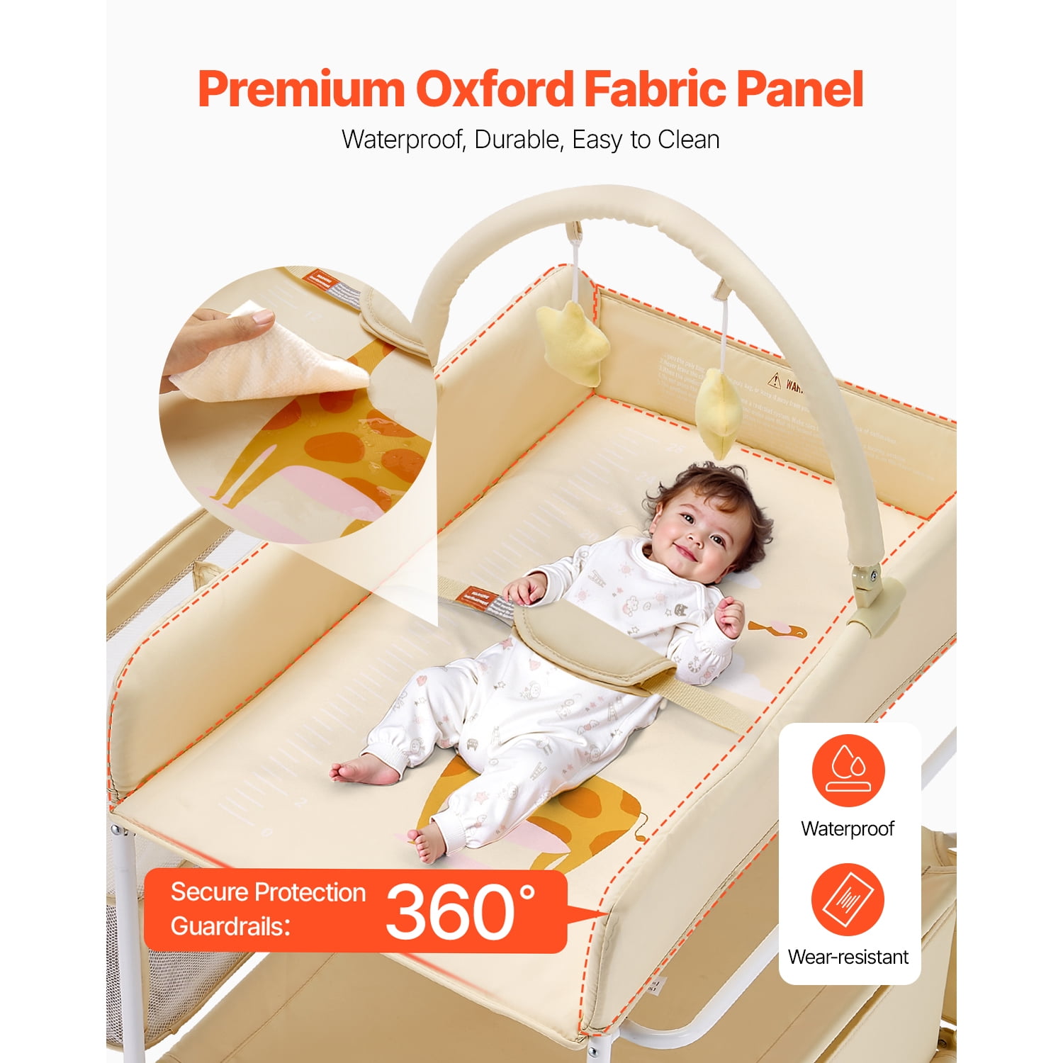 KFFKFF Foldable Baby Changing Table with Adjustable Height,30.00 x 29.53 x 39.57-42.52 in Light Beige
