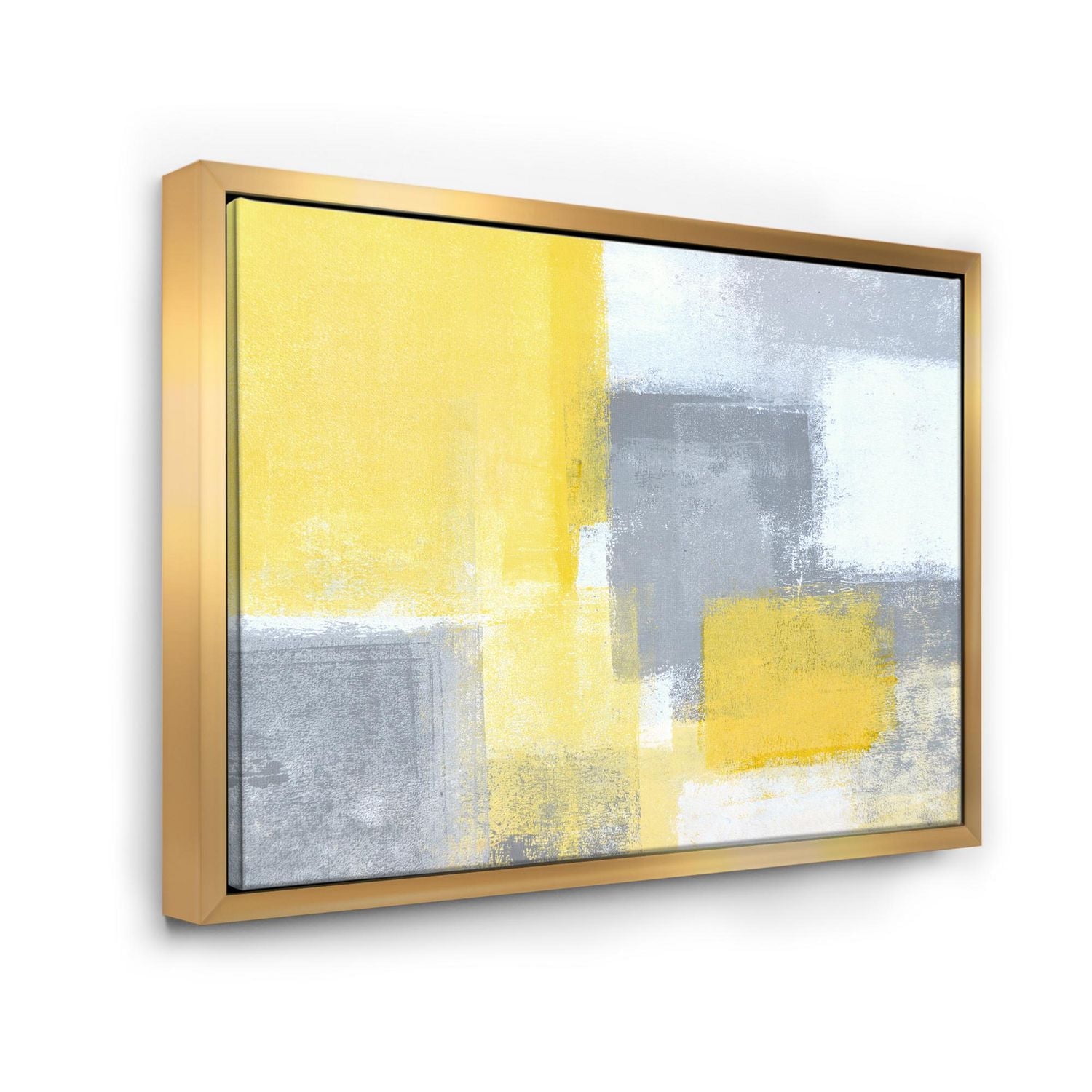 Designart Grey and Yellow Blue Abstract XXI FLOAT FRAME WALL ART