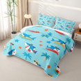 thumbnail image 3 of Manfei Cartoon Surf Shark Quilt King, Tropical Beach King Coverlet Set, Sky Blue, 3 Pieces, 1 Bedspread and 2 Pillowcases, 3 of 7
