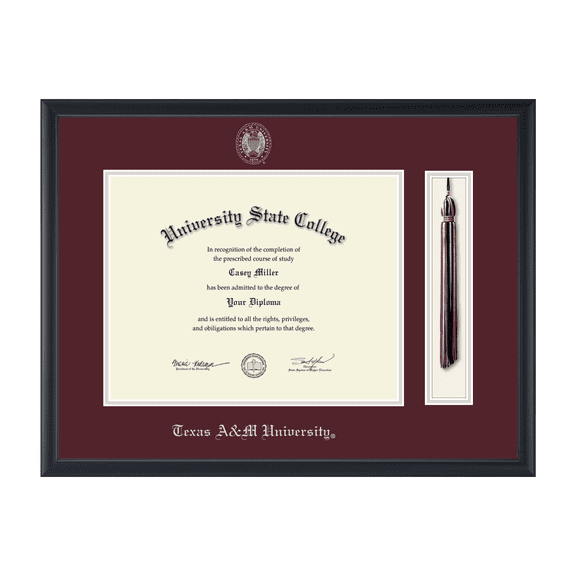 Framerly - TAMU Tassel Diploma Frame with Maroon and Silver Mat