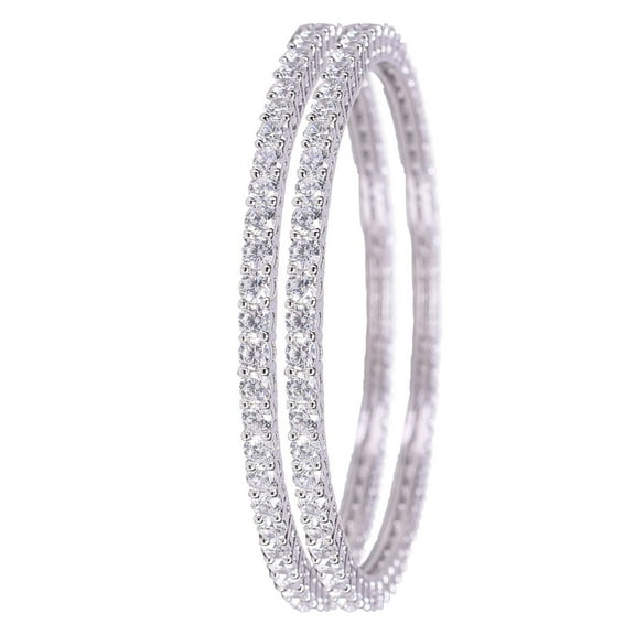 Ratnavali Jewels CZ Zirconia Silver Sleek Designer White Solitaire Bracelet Bollywood Wedding Bangle Jewelry Women