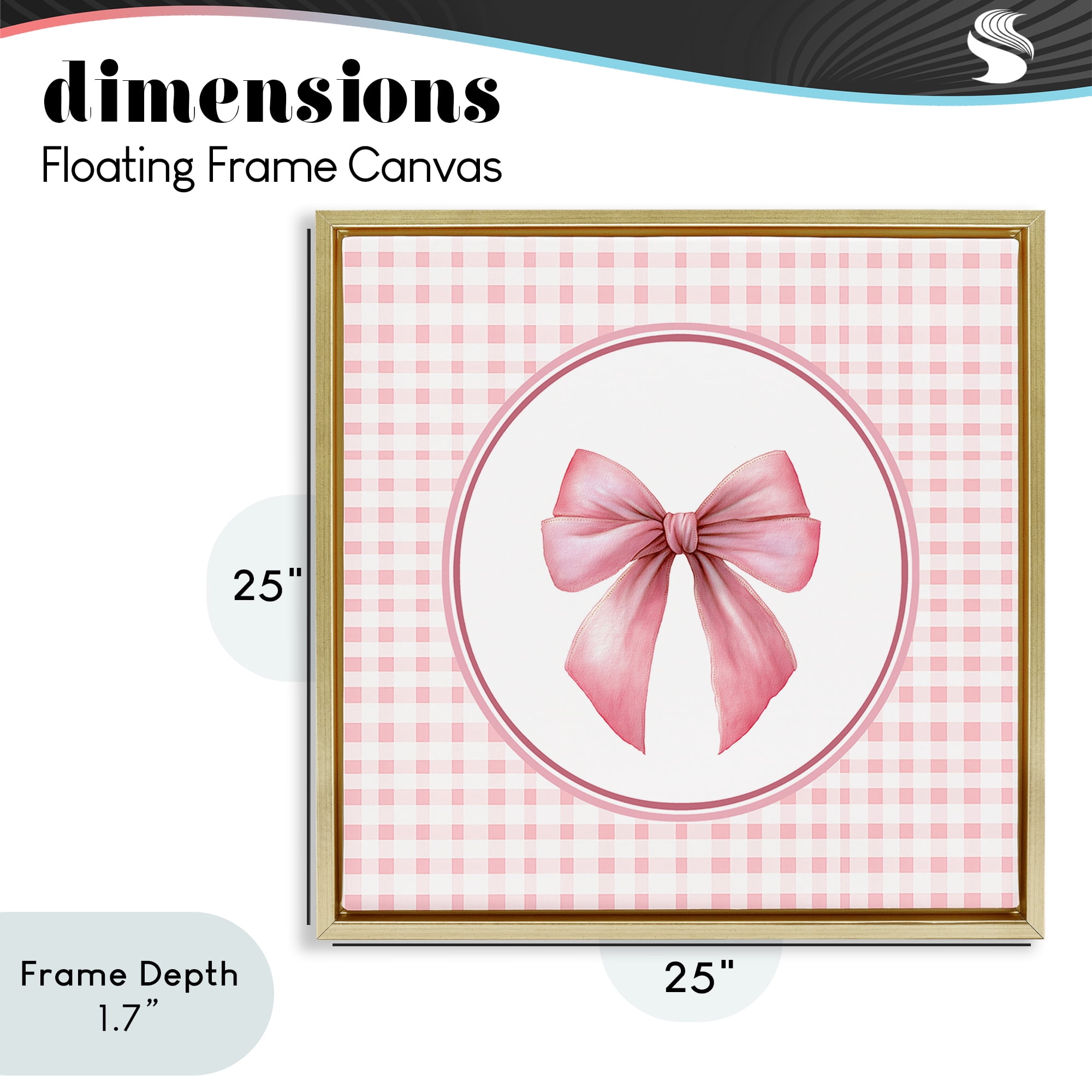 Stupell Industries Pink Bow with Circular Gingham Gold Framed Floater Canvas Wall Art, design by Christine Simpson Art