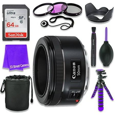 Canon EF 50mm f/1.8 STM Lens for Canon DSLR Cameras & SanDisk 64GB Class 10 Memory Card + Complete Accessory Kit (11 Items)