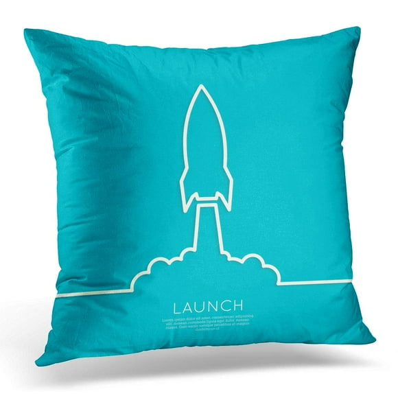 BOSDECO Rocket for Start Up Project The Launch with Clouds of Smoke Flat Design Outline Minimal Boost Pillowcase Pillow Cover Cushion Case 18x18 inch