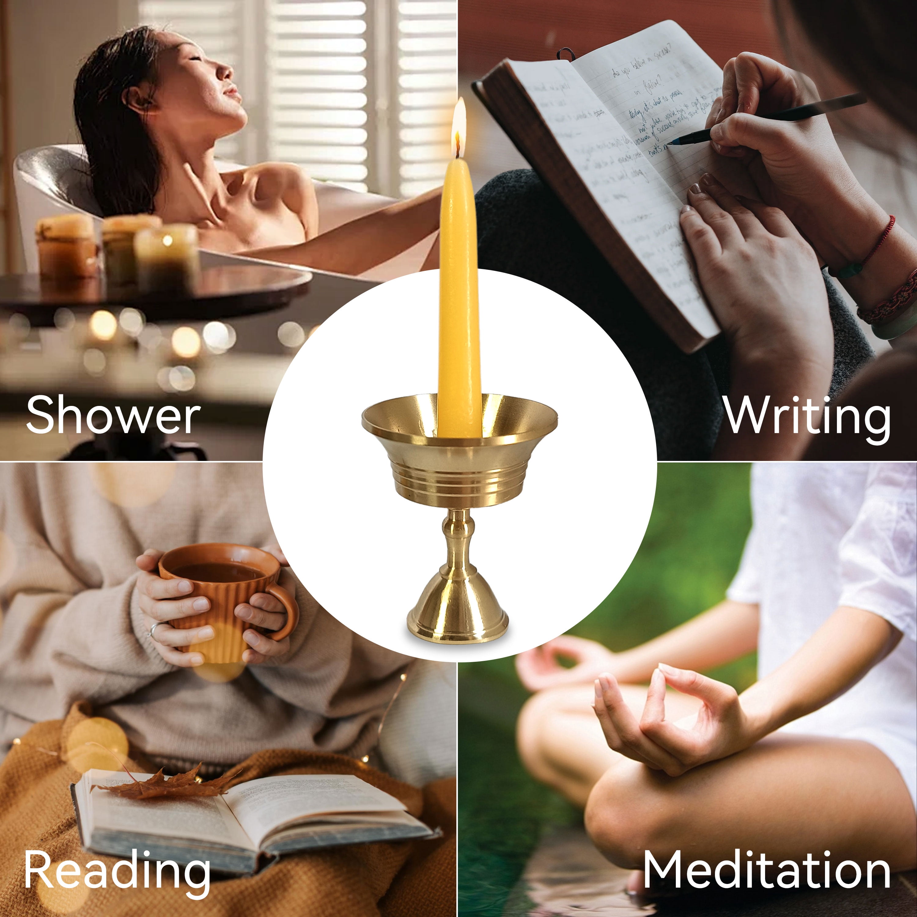 FCMSHAMD 2.5inch Mindful Meditation Candles Beeswax Mini Taper Candle, Set of 30Pcs with Brass Candle Holders and Candle Wax Sticky Dots Candles Gift for Yoga Relaxation Mediation Prayer
