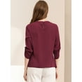 thumbnail image 5 of DARING DIVA Round Neck Keyhole Pleated Shirred Work Top M Wine Red, 5 of 6