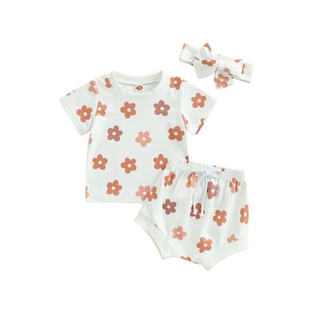 

Gwiyeopda Newborn Baby Girls Summer Outfit Set Floral Clothes Tops and Ruffle Shorts Headband 3Pcs Set