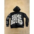 thumbnail image 3 of Sudadera con capucha retro de gran tamaño con estampado de letras para hombre y mujer, ropa informal estilo hip hop estilo Harajuku Y2K con cremallera, 3 of 5