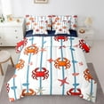 thumbnail image 2 of Erosebridal Cartoon Crab Bed in a Bag Queen size, Cartoon Starfish Bed Set, Geometric Stripe Decor, Reversible 7pcs, 2 of 5