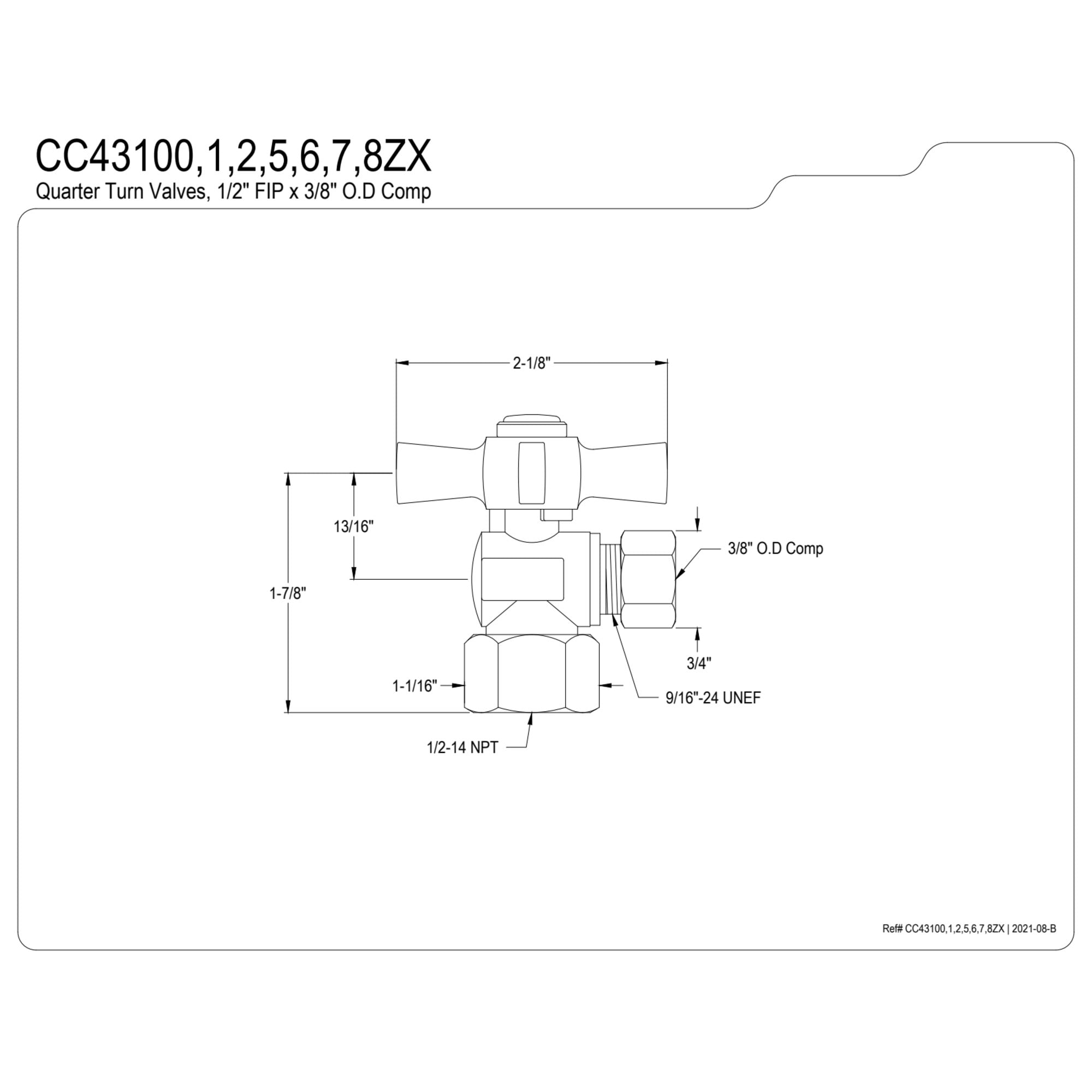 Kingston Brass CC43100ZX 1/2-Inch FIP x 3/8-Inch O.D. Comp Quarter-Turn Angle Shut-Off Valve in Matte Black