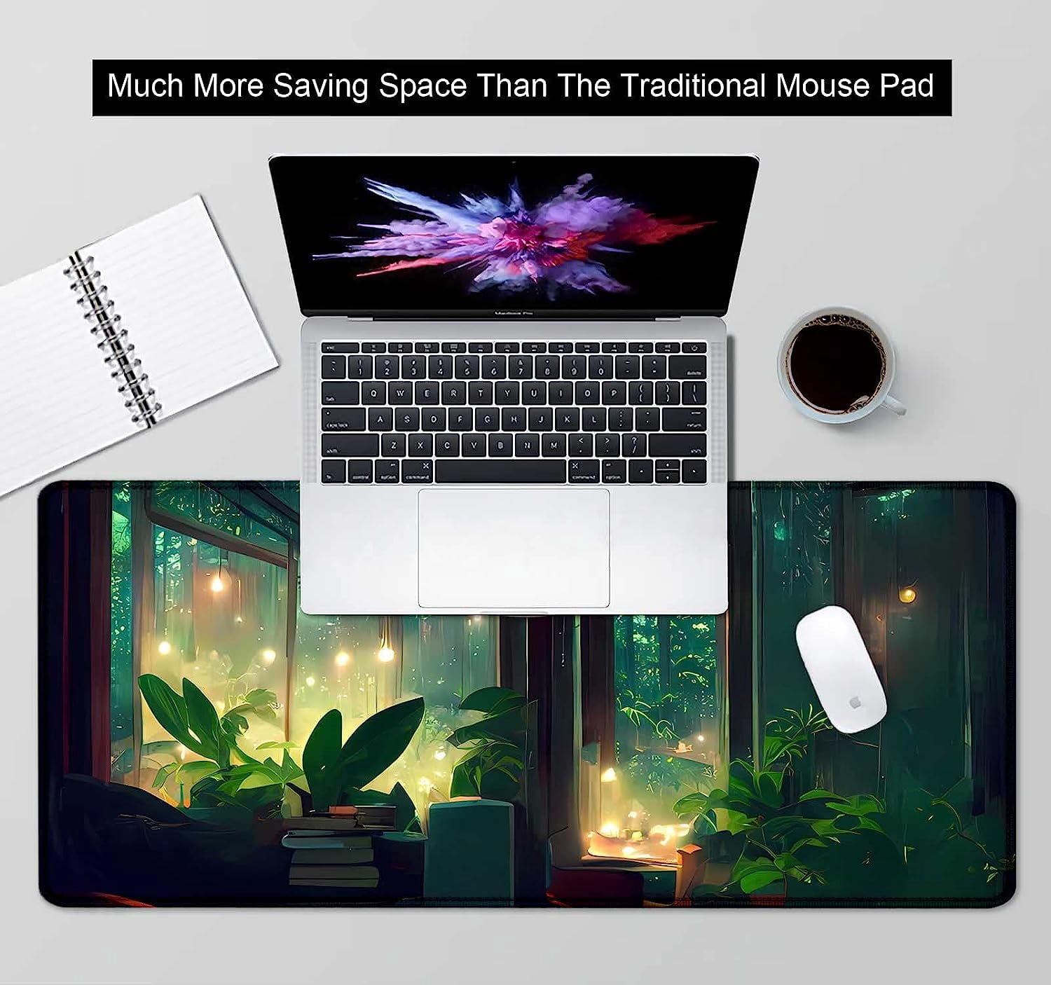 Green Desk Mat Plants, Aesthetic Mousepad Large XXL Gaming Deskmat, Rainy Day Big Long Desk Mat for Work, Game, Office, Computer Accessories - 35.4 x 15.7 in