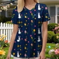 thumbnail image 5 of GEWSEY Easter Scrub Tops Women Plus Size Bunny Egg Print Scrubs Short Sleeve V Neck Holiday Nurse Uniforms with Pockets (Navy, XXL), 5 of 7
