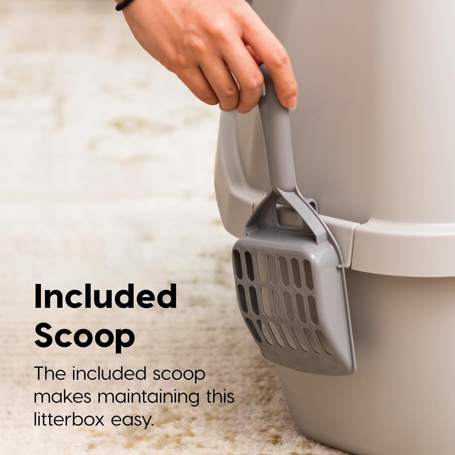 IRIS USA Large Corner Cat Litter Box with Lid | Enclosed Design, Scoop, Handle & Buckles, Gray