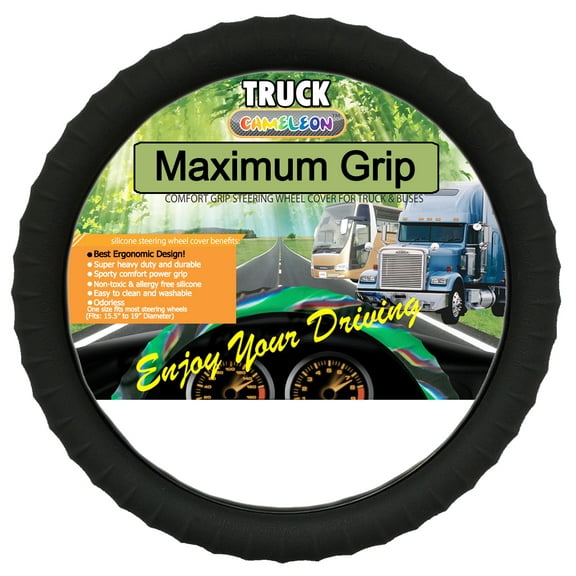 Silicone Semi-Truck Steering Wheel Cover Fits 16" 17" 18" 19" Truck Steering Maximum Grip, Black