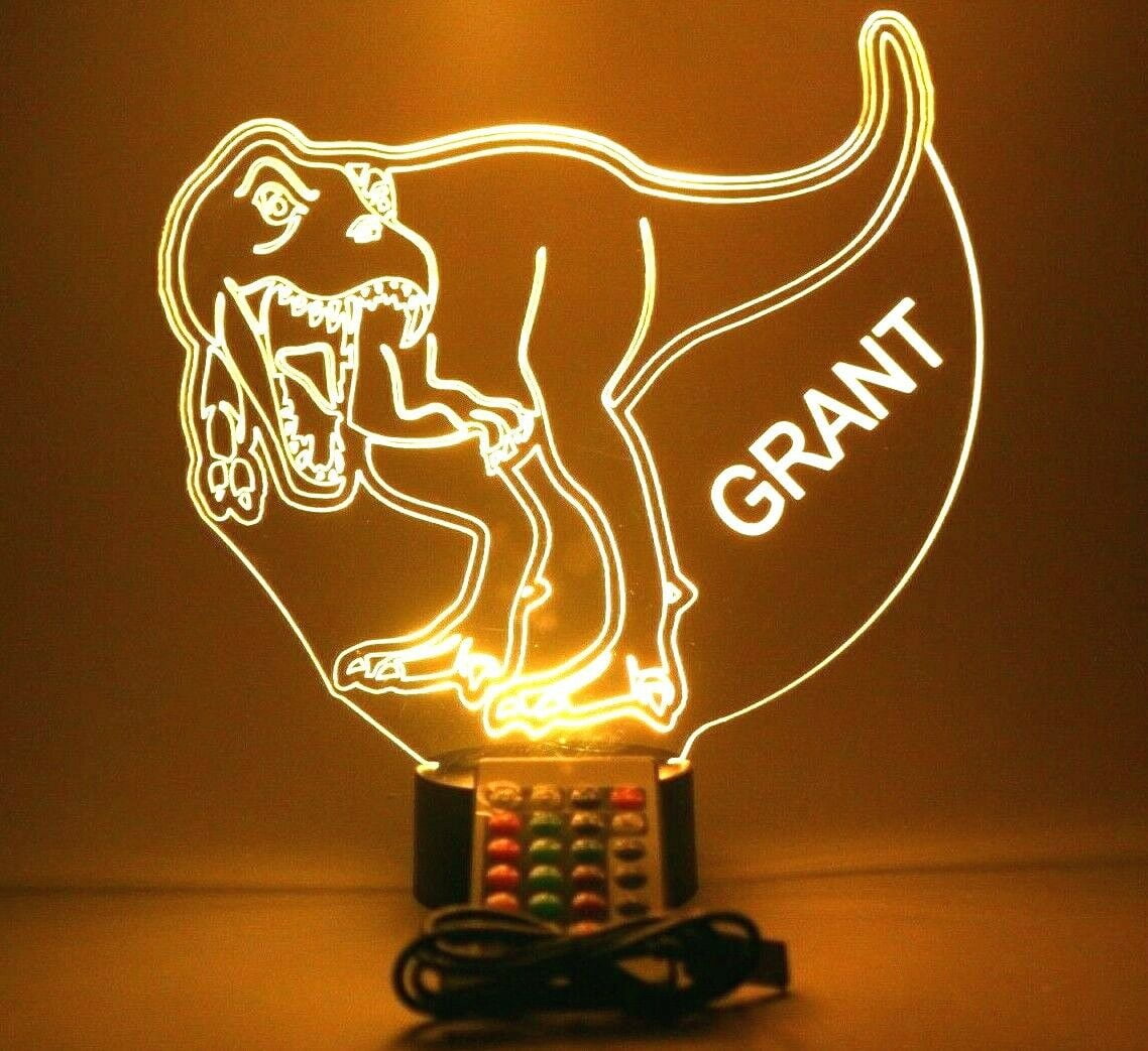 Dinosaur Light Up Lamp LED Personalized Animal Dinosaur Night Light Engraved Dino Table Lamp, Our Newest Feature - It's Wow, with Remote, 16 Color Options, Dimmer, Free Engraved, Great Gift