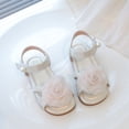 thumbnail image 3 of Girls Sandals Cute Floral Open Toe Summer Flat Shoes Pearl Strap Flower Girl Princess Dress Shoes Beige 11.5 Little Kid, 3 of 6