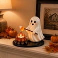 thumbnail image 3 of Halloween Ghost Candy Corn Roast Halloween Candle Holder, Ceramic 6X8 In, Tealight Candle Holder, Fall Halloween Decor, Living Room Table Decor, White, 1 Pc, 3 of 5