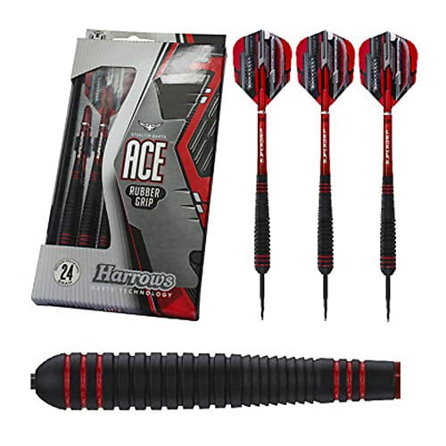 Harrows 24g ACE Steel Tip Darts, Non Slip, Vulcanised Rubber Grip, 24 Gram