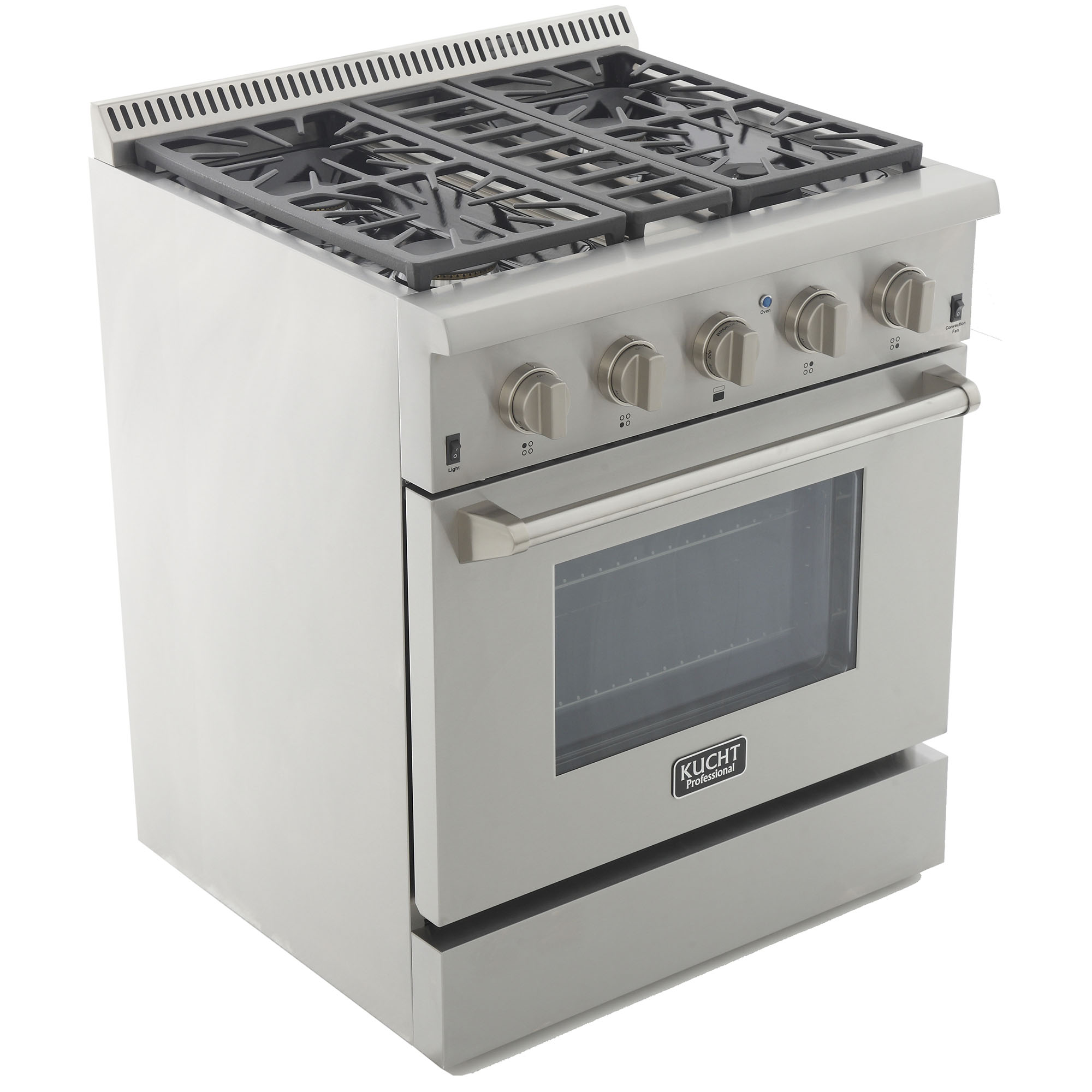 KUCHT Professional 30 in. 4.2 cu. ft. Dual Fuel Range for Natural Gas with Sealed Burners and Convection Oven in Stainless Steel with Classic Silver Knobs