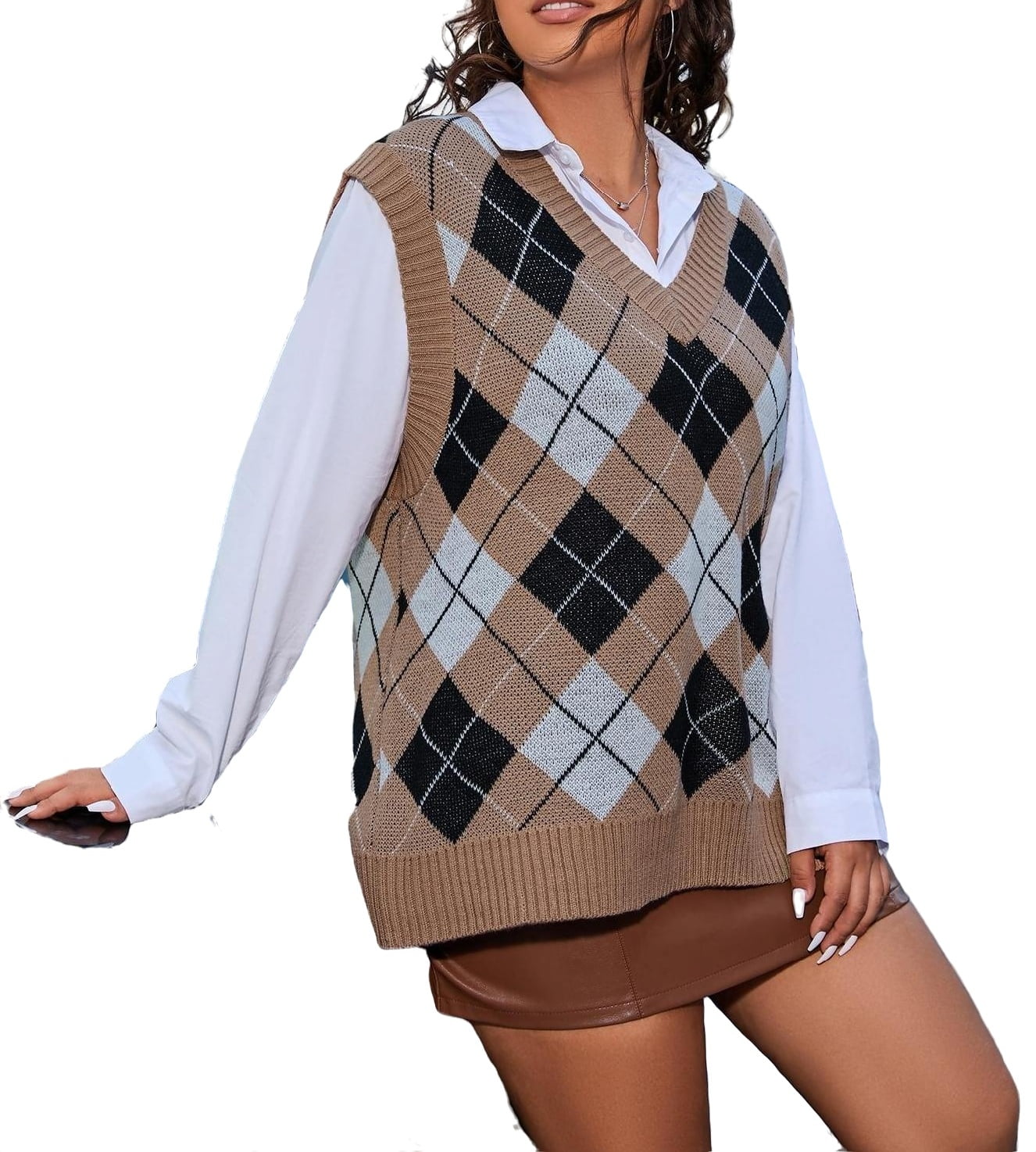 Casual Geometric Pattern V neck Multicolor Plus Size Sweater Vests (Women's Plus)
