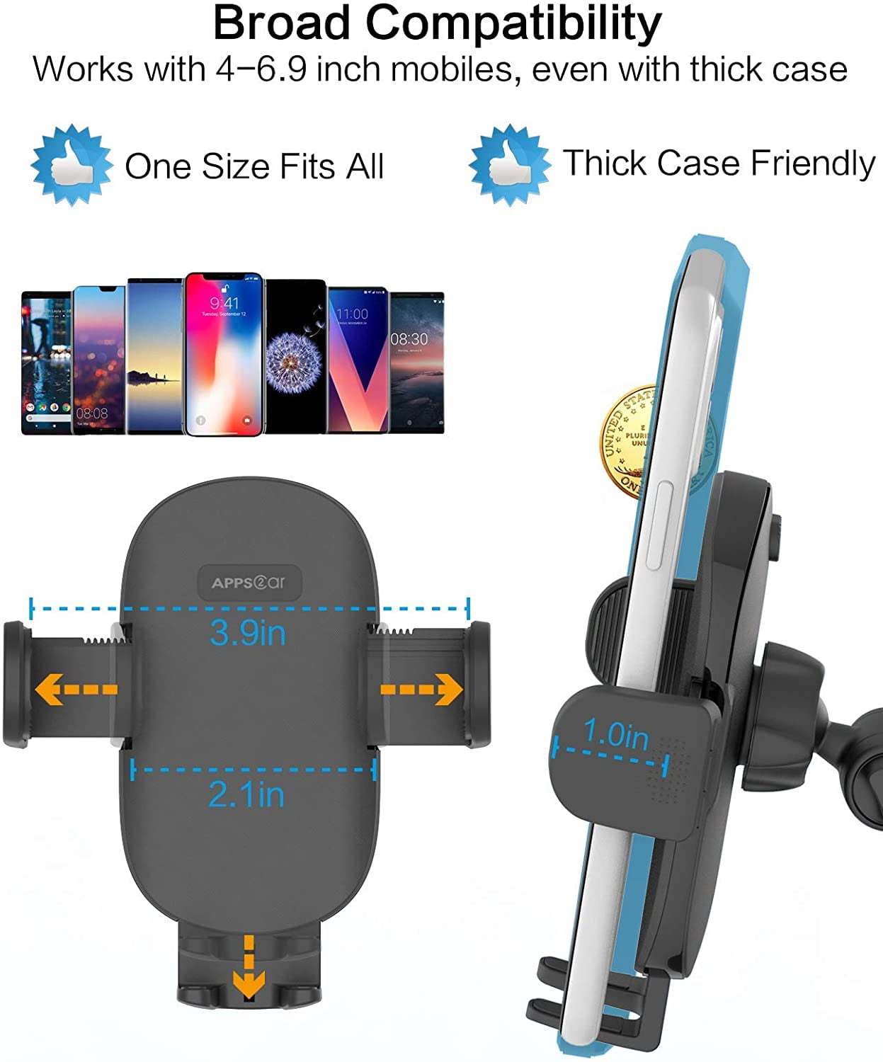 Phone Stand for Desk [No Dropping Stable Triple-Clamp Holder] Adjustable Height 360 Degree Rotation Heavy Base Thick Case Friendly, Multifunctional Cell Phones Stand for iPhone Android Phones