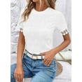 thumbnail image 5 of Women'S Casual Round Neck Tops Eyelet Short Sleeve Shirts Knitted Splice Slim Fit Tees White XXL, 5 of 7