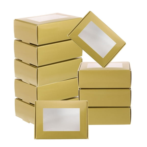 Uxcell Small Rectangle Kraft Paper Boxes with Window, 30 Pack Candy Party Favor Gift Box, Gold