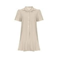 thumbnail image 6 of ZZwxWA Womens Summer Fashion T-Shirt Dress Casual Half Open Shirt Hem Ruffle Button Solid Color Dress Loose Pleated Mini Dresses, 6 of 6
