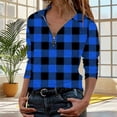 thumbnail image 5 of Wyongtao Plaid 1/4 Zip Pullover Tops V Neck Blouse for Women Long Sleeve Lapel Collar Loose Spring Fall Shirts (S, Blue), 5 of 6