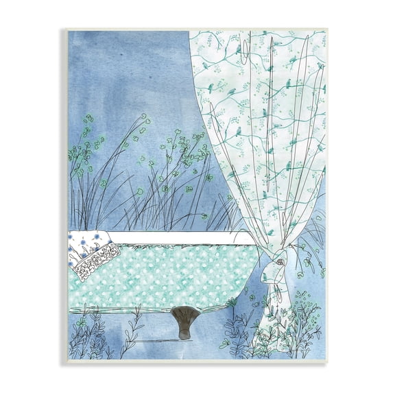 Stupell Industries Delicate Bathroom Claw Tub Curtain Floral Blossom Painting Unframed Art Print Wall Art, Design by Kamdon Kreations