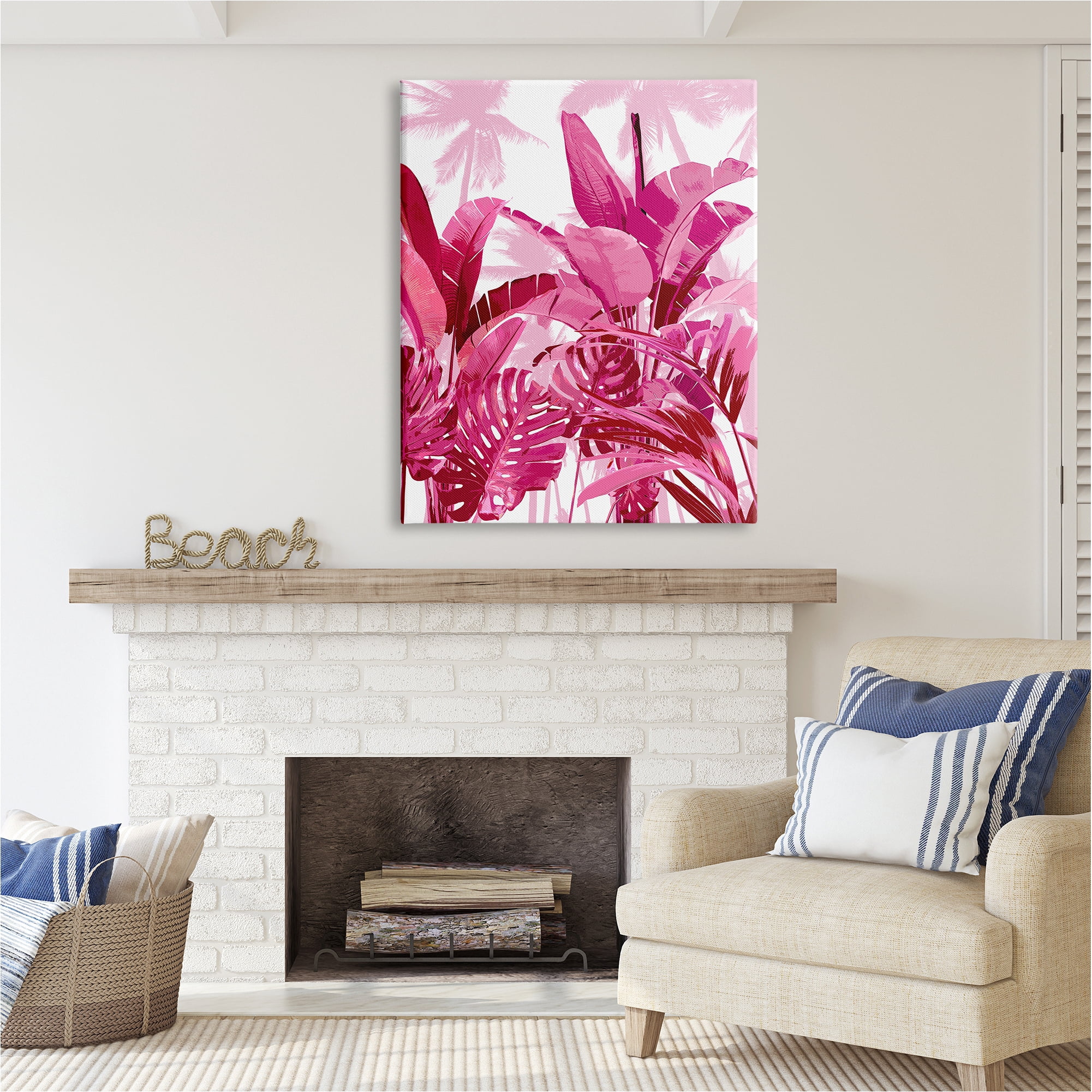 Stupell Industries Modern Pink Palms Botanical & Floral Painting Gallery Wrapped Canvas Art Print Wall Art, 36 x 48