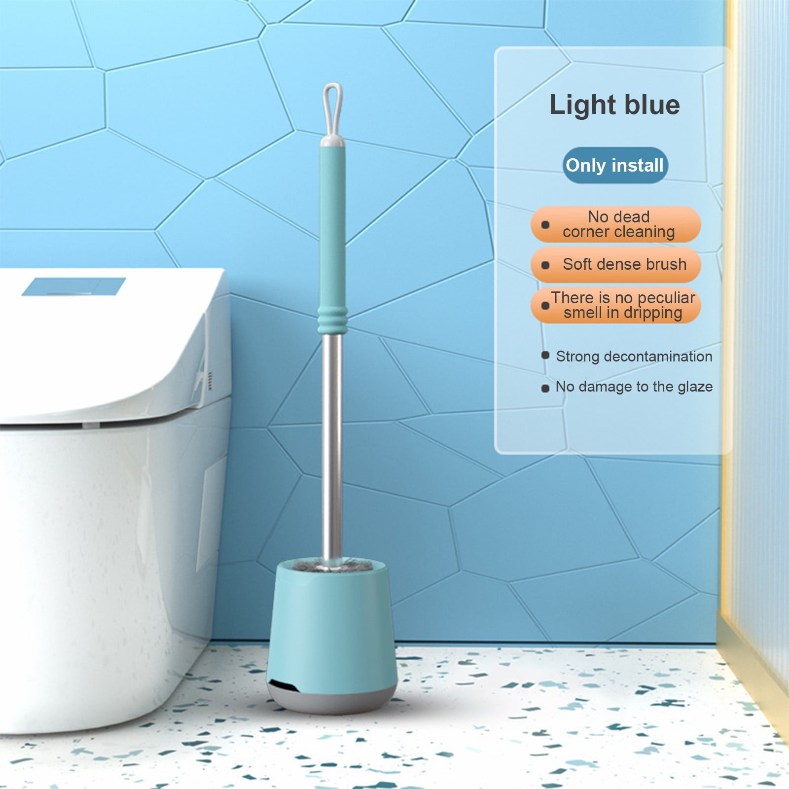 Toilet Brush with Long Handle,Modern Bathroom Cleaning Bowl Brush with Hard Bristles and Ergonomic Design,Washable Brush Head for Hygienic Deep Cleaning for Toilets,Bathrooms and Restrooms-Blue