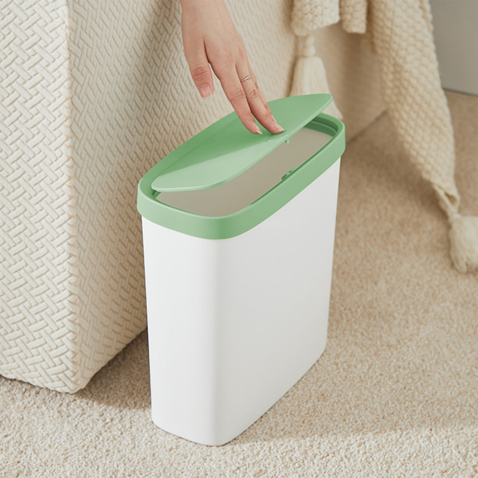 Kitchen Trash Can, Step-On Garbage Can with Lid, Tall Kitchen & Bathroom Trash Can, Small Office Waste Bin, Green - Xuniizn