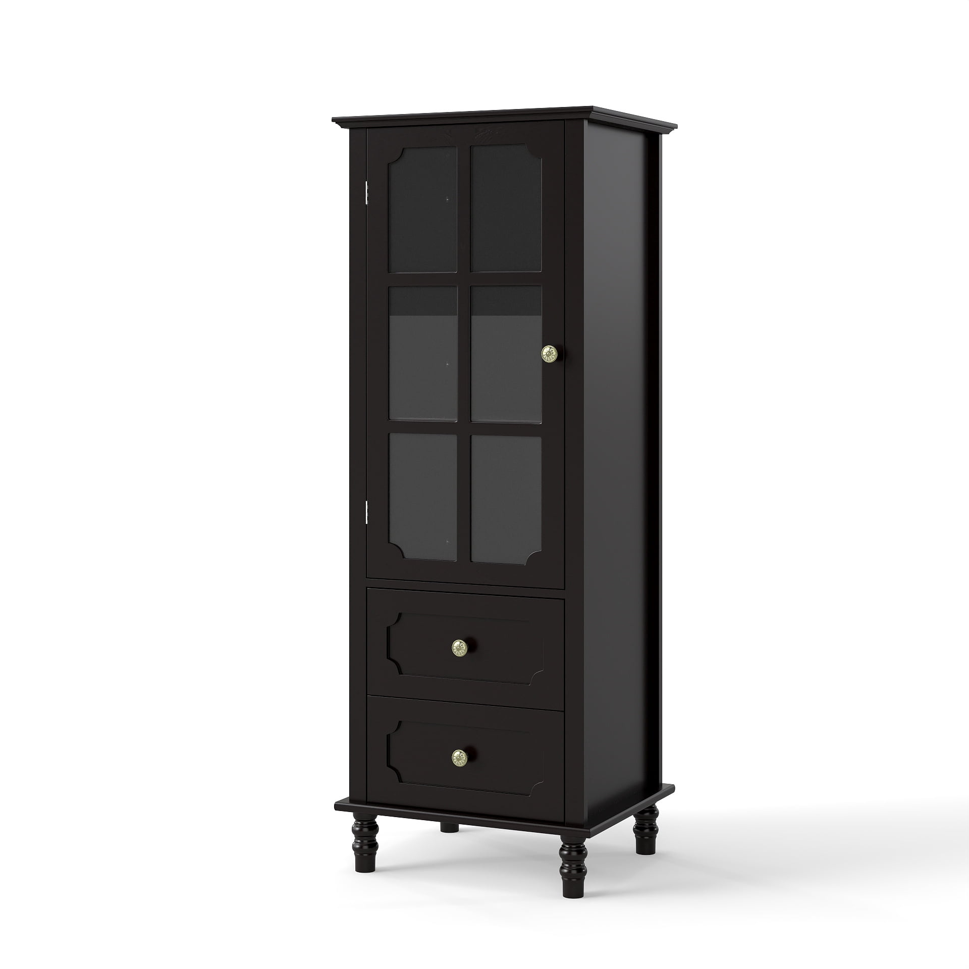 Aukfa Tall Buffet Pantry Cabinet,2 Drawers Wood Sideboard Cupboard for Dining Room Hallway Entryway,Black