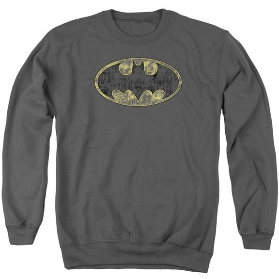 Batman Tattered Logo Adult Crewneck Sweatshirt Charcoal