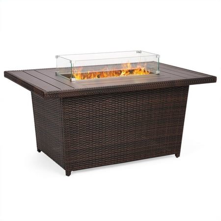 Best Choice Products 52in Outdoor Wicker Propane Fire Pit Table
