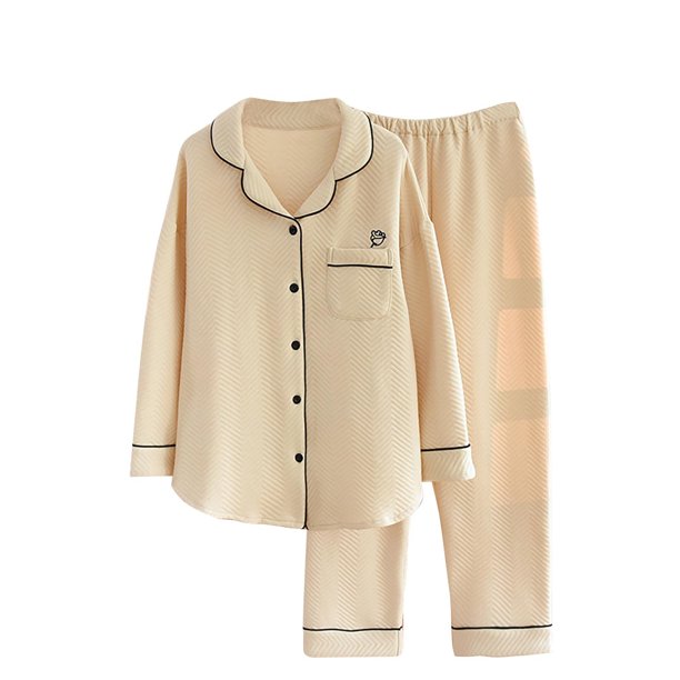 Conjunto largo de Rosa con bolsa vacía para pareja en casa Gibobby para Mujer pijama gruesos grandes Otoño e invierno Beige M