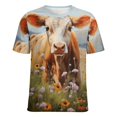 thumbnail image 5 of Farmhouse Highland Cow Funny Cattle And Flower Womens Tops Women's Fashion Casual Short Sleeve Flower Print Round Neck Pullover Top Blouse, 5 of 6